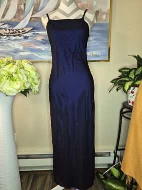 Vintage Per Seption Elegant Navy Maxi Slip Dress with Sparkle Detailing